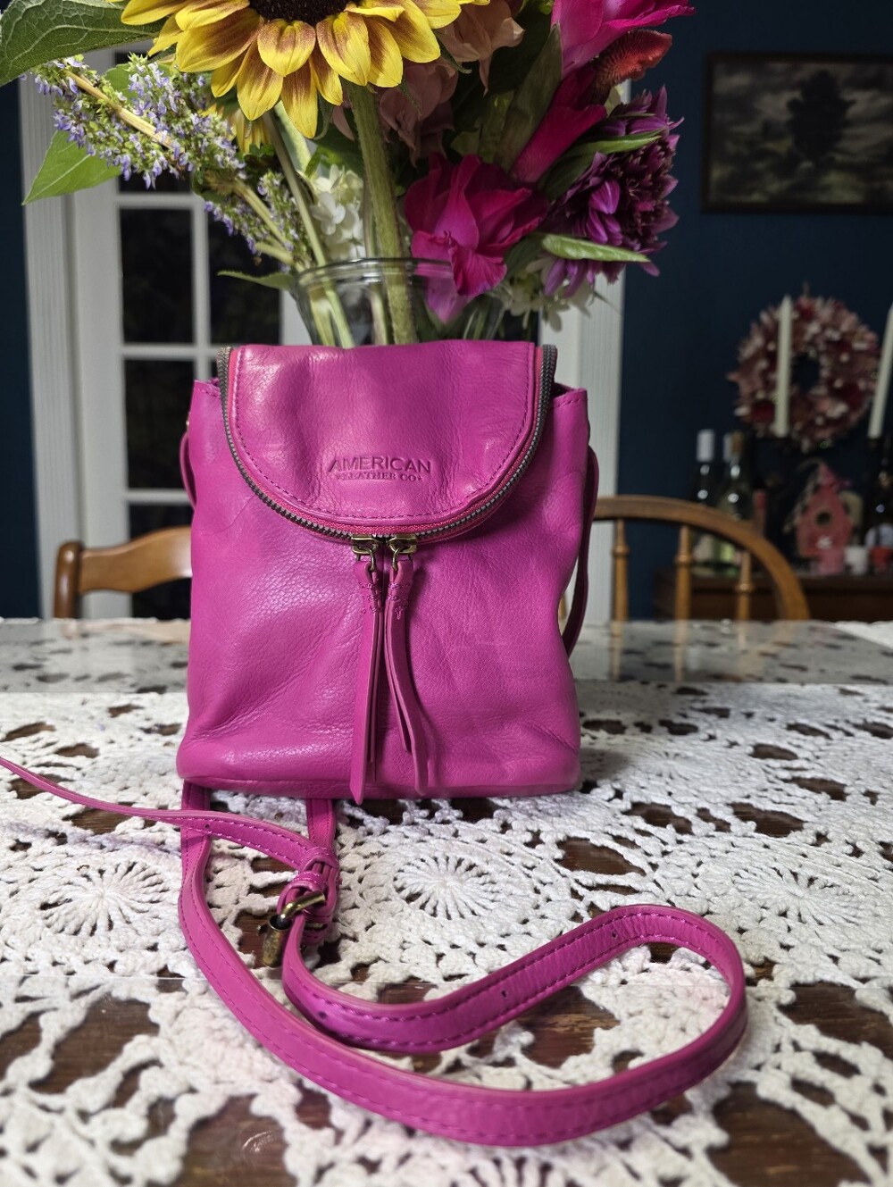 American Leather Co. Pink Leather Crossbody Bag